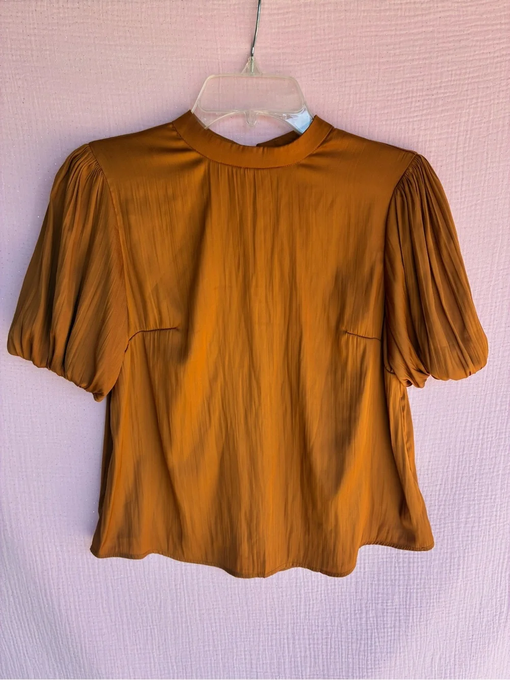 Anthropologie Amber Brown Puff Sleeve Mock Neck Blouse XS